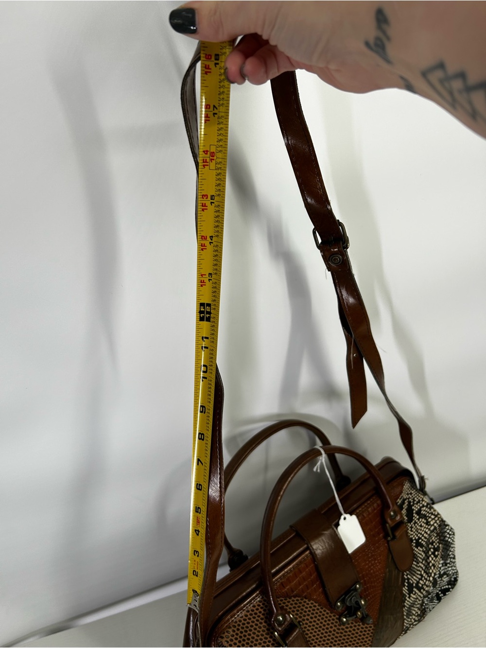 Vtg Leather Patchwork Doctor Bag Satchel Korea Made Croc Beautiful Design - Picture 10 of 16